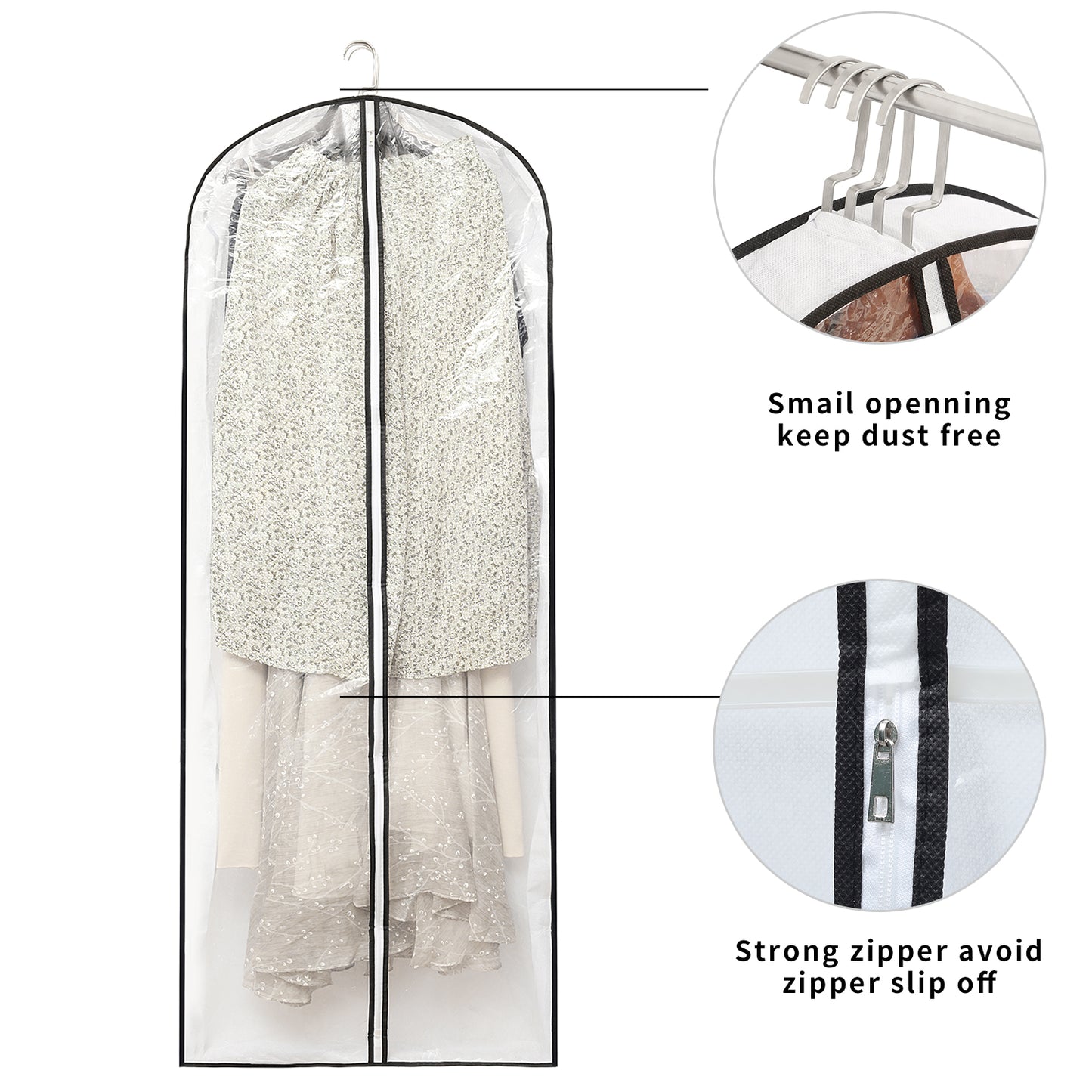 Mskitchen Hanging Clothes Bag with 4" Gusseted Garment Bag (Set of 6) for Storage Suit Bag for Closet Clear Garment Bags Dress Covers Garment Bags for Long Coat, Gown, Dresses - 24"x 60"x 4"/ 6 Pack