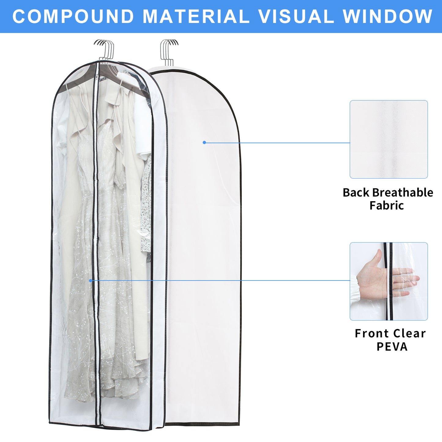 Mskitchen Hanging Clothes Bag with 4" Gusseted Garment Bag (Set of 6) for Storage Suit Bag for Closet Clear Garment Bags Dress Covers Garment Bags for Long Coat, Gown, Dresses - 24"x 60"x 4"/ 6 Pack