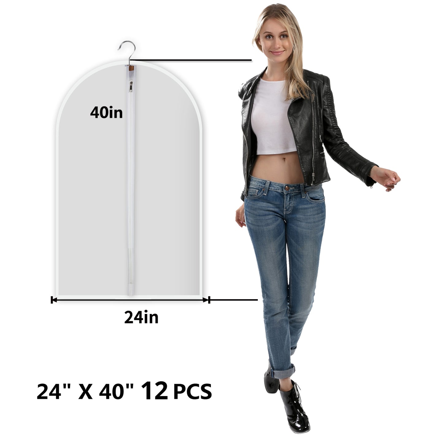 MsKitchen Clear Garment Bags Clothes Covers Protecting Dusts for Storage Plastic Garment Bags Hanging Clothes Bags Dress Bag for Gowns Long with Zipper for Closet - 24'' x 40''/6Pack-12 Pack
