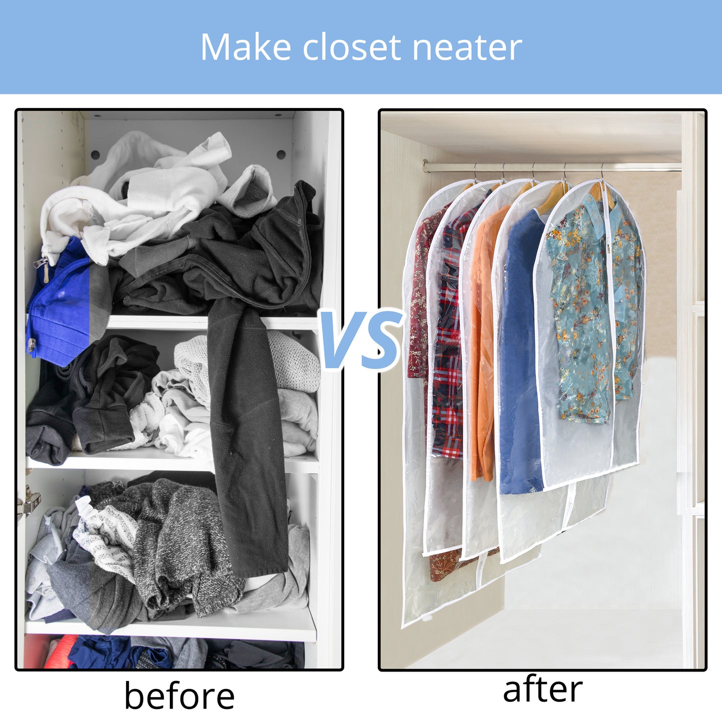 Clear Garment Bag Long Garment Bags for Gowns, Vinyl Dress Bags for Closet Storage, Coat Covers for Closet With Zipper Plastic Garment Bags for Hanging Clothes Long Dress - 24'' X 48''/6 Pack-12 Pack