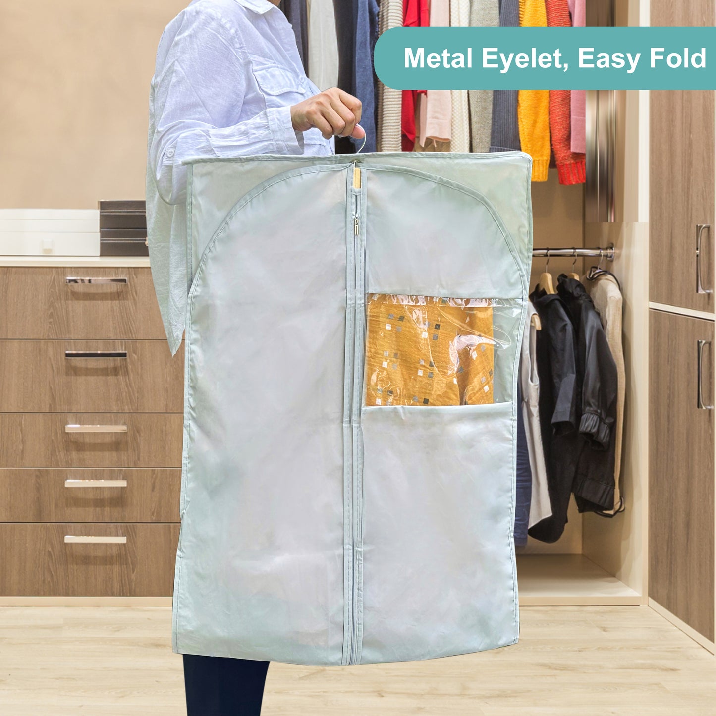 Dress Bags for Gowns Long, 65" Long Dress Bags for Hanging Clothes Clear Windows Foldable Long Garment Bag for Storage and Travel-24"x 65"/2 Pack
