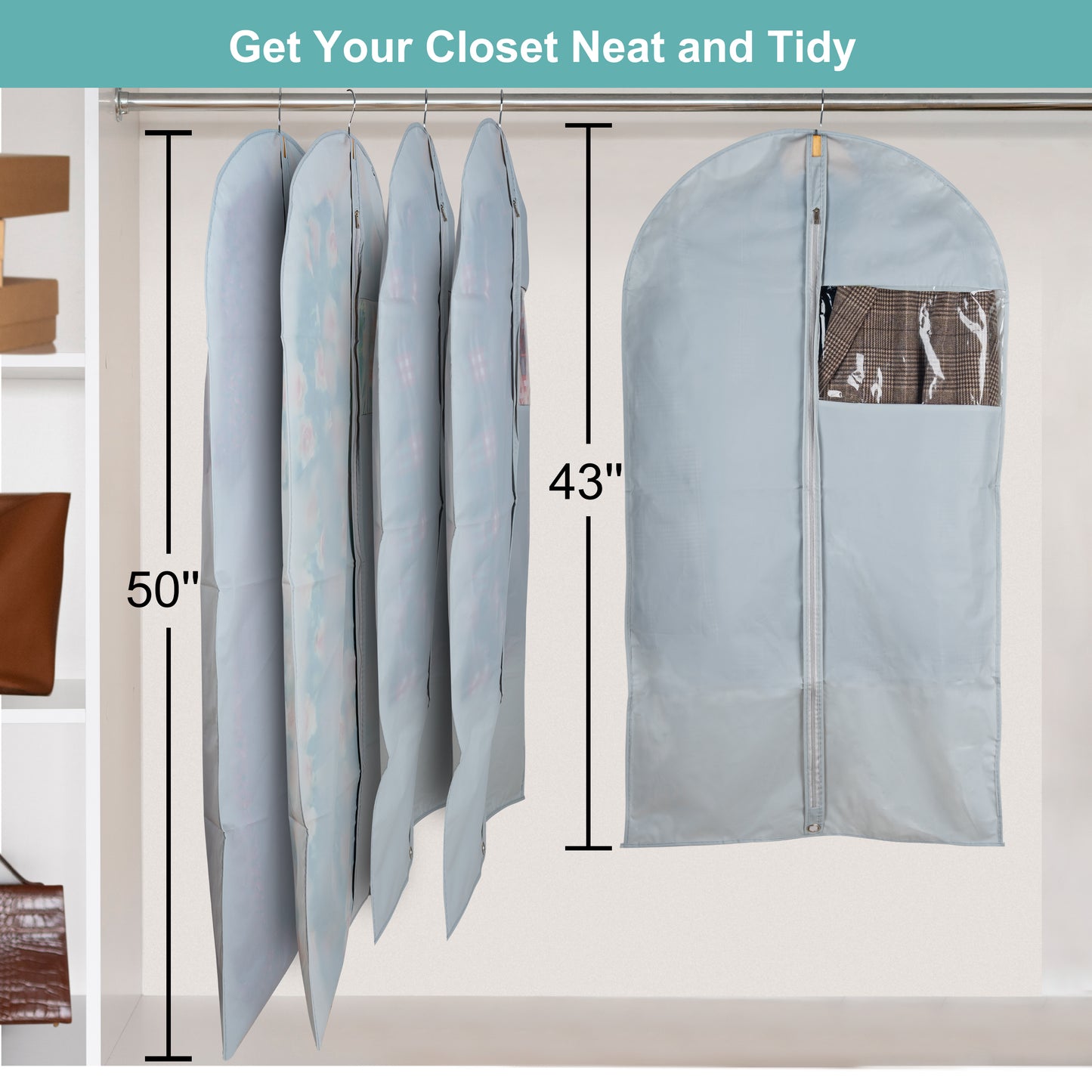 Dress Bags for Gowns Long, 65" Long Dress Bags for Hanging Clothes Clear Windows Foldable Long Garment Bag for Storage and Travel-24"x 65"/2 Pack