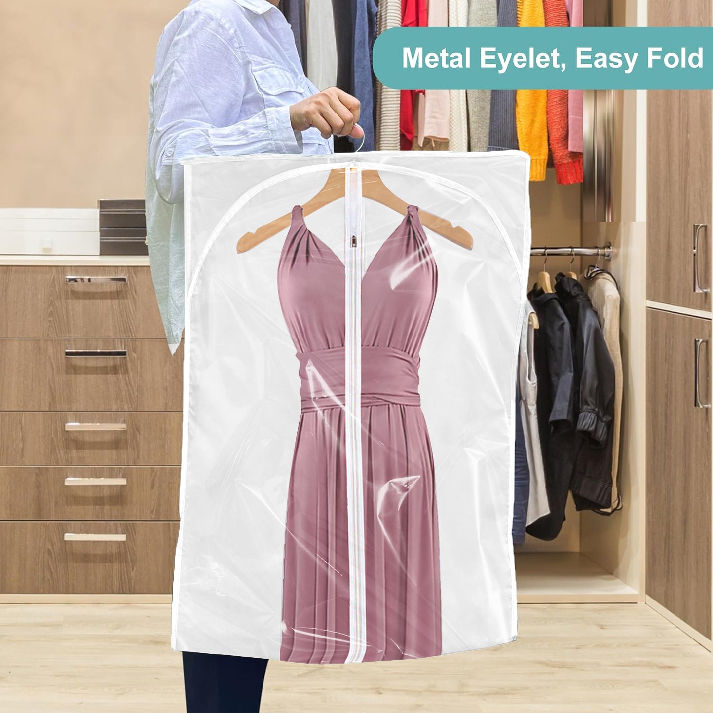 Dress Bags for Gowns Long - Foldable, 65" Clear Garment Bags for Closet Storage and Travel 24" x 65"/ 2 Pack-4 Pack