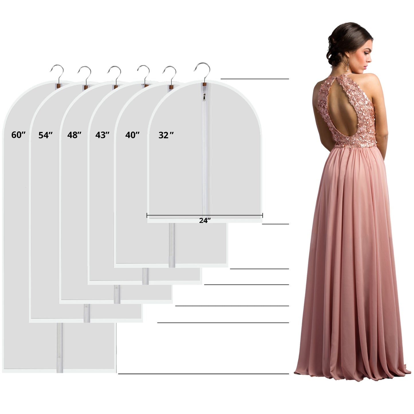 MsKitchen Clear Garment Bags Hanging Clothes Bags (Set of 12) for Closet Storage Plastic Bag with Zipper for Suit, Sweaters Travel Laundry Wardrobe Closet Garment Dust Cover Bags - 24'' x 48''/12 Pack