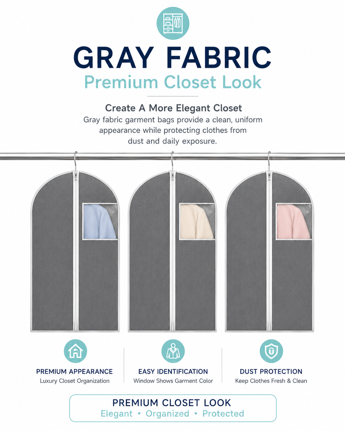Gray Garment Bags with Clear Windows
