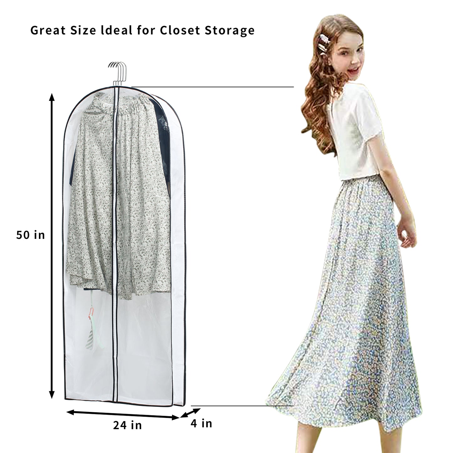 MsKitchen Hanging Clothes Bag with 4" Gusseted Garment Bag (Set of 6) for Storage Suit Bag for Closet Clear Garment Bags Dress Covers for Gown, Long Coats, Long Dresses - 24"x 50"x 4"/ 6 Pack