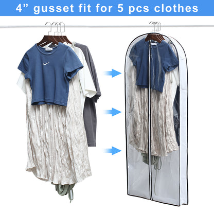 MsKitchen Hanging Clothes Bag with 4" Gusseted Garment Bag (Set of 6) for Storage Suit Bag for Closet Clear Garment Bags Dress Covers for Gown, Long Coats, Long Dresses - 24"x 50"x 4"/ 6 Pack