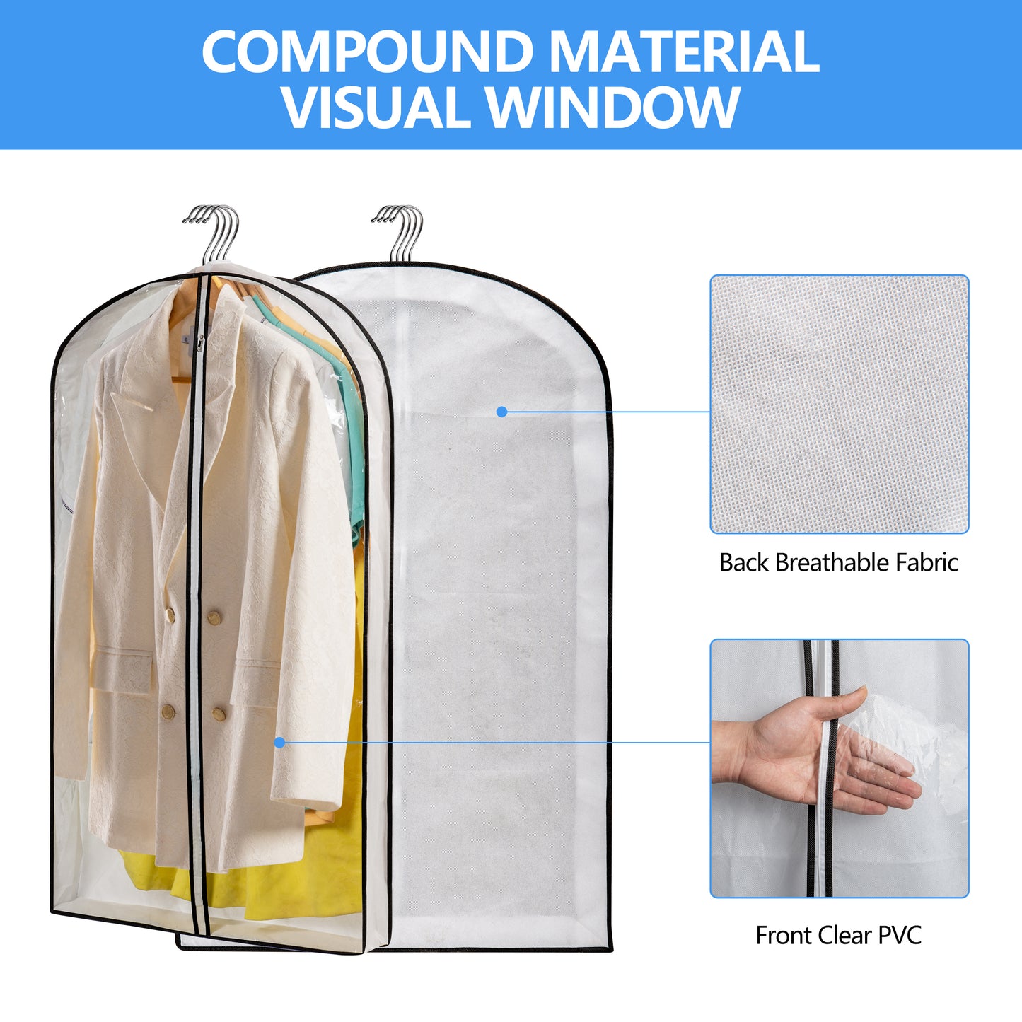 Mskitchen Hanging Clothes Bag with 4" Gusseted Garment Bag for Storage Suit Bag for Closet Clear Garment Bags Dress Covers Garment Bags for Suits, Sweaters, Shirts - 24"x 40"x 4"/ 3 Pack-6 Pack