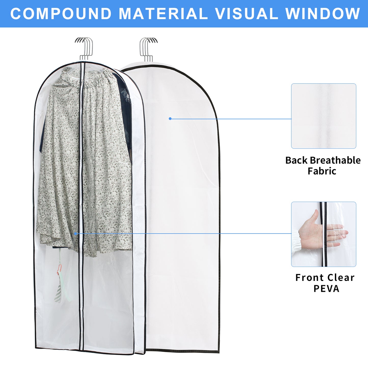 MsKitchen Hanging Clothes Bag with 4" Gusseted Garment Bag (Set of 6) for Storage Suit Bag for Closet Clear Garment Bags Dress Covers for Gown, Long Coats, Long Dresses - 24"x 50"x 4"/ 6 Pack