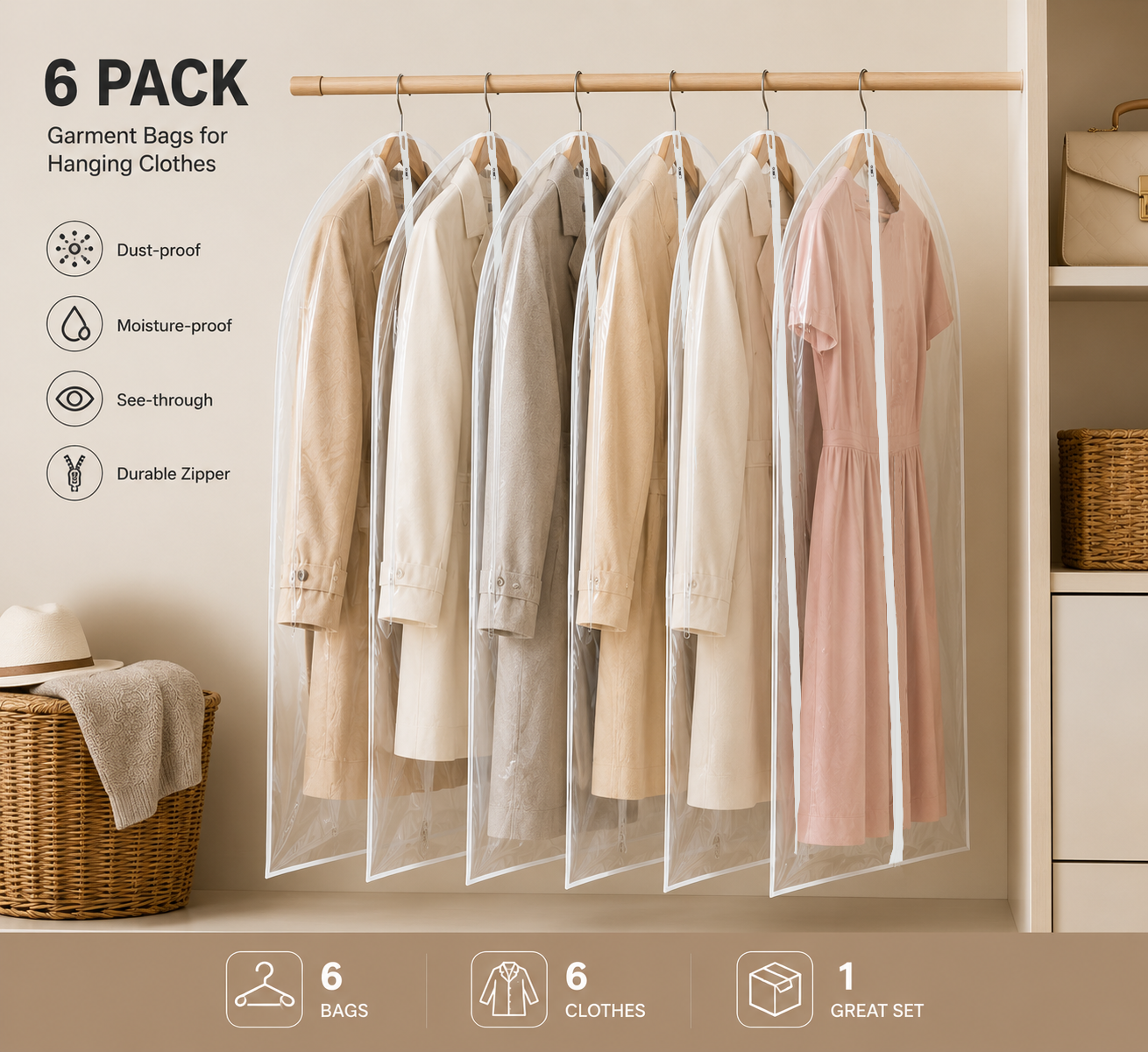 All Clear Garment Bags for Hanging Clothes
