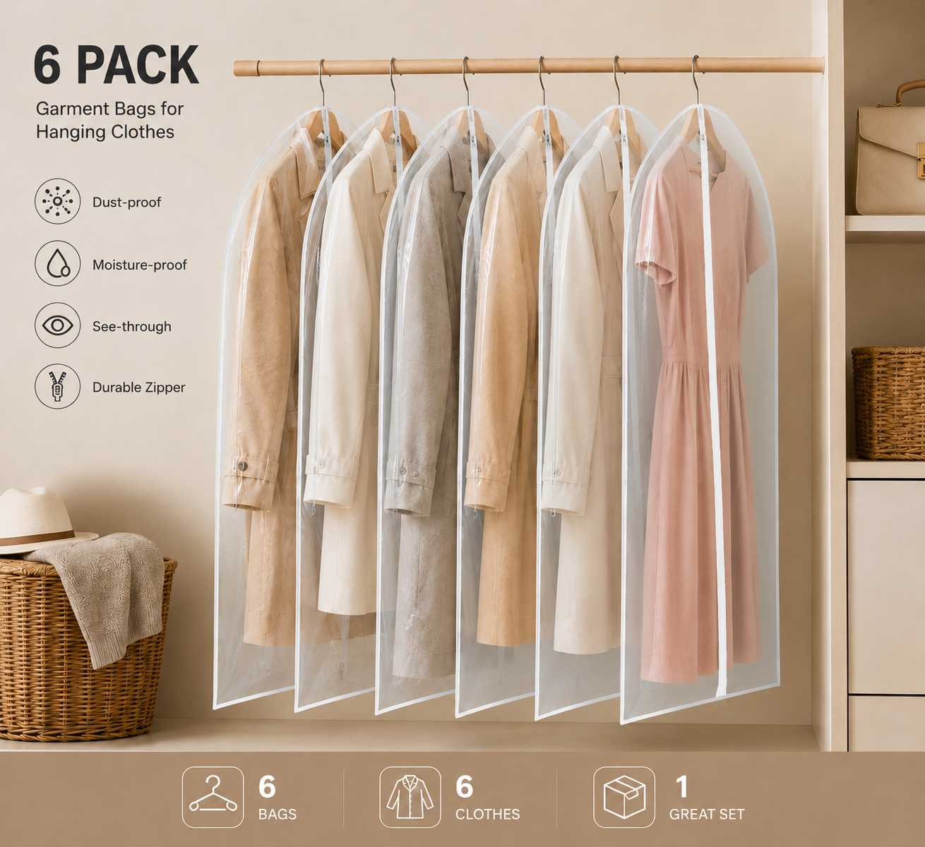 Clear Front Frosted Back Garment Bags