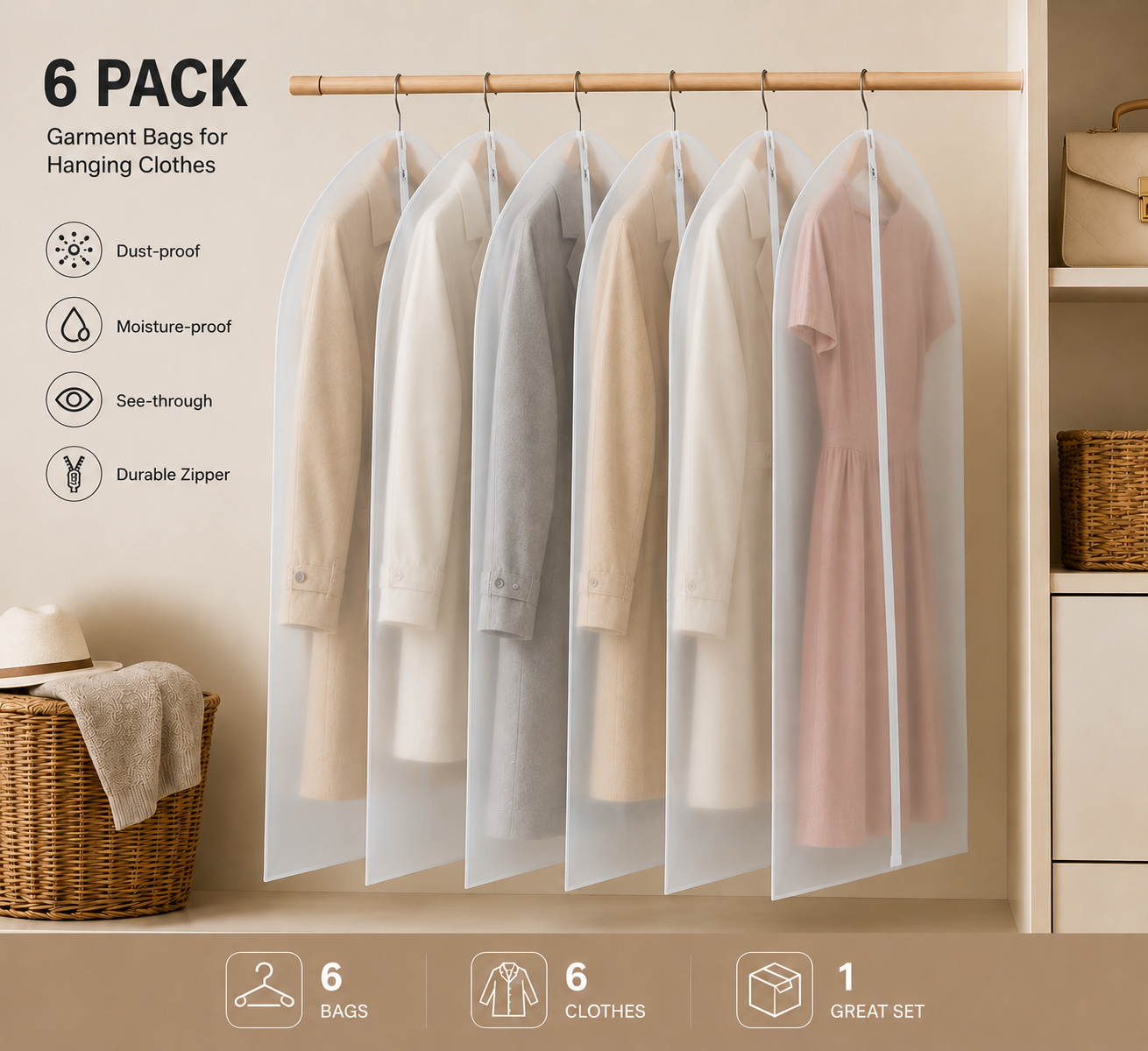 Frosted Garment Bags for Closet Storage