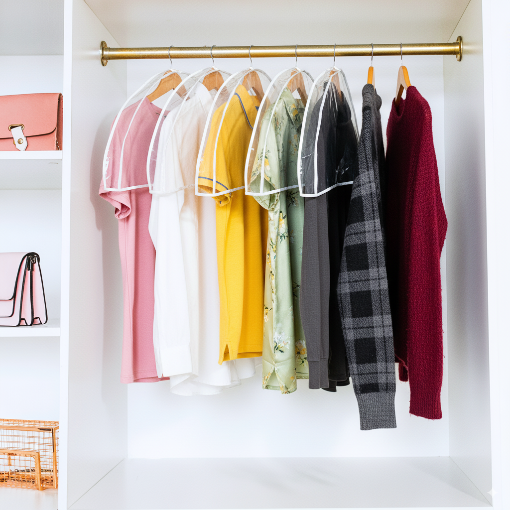 Clear Shoulder Covers Vinyl Plastic Hanger Covers for Clothes (Set of 12), Closet Clothes Protectors Breathable Garment Cover with 2" Gusset, Suit Shoulder Covers for Closets - 24'' X12" X2''/12 Pack