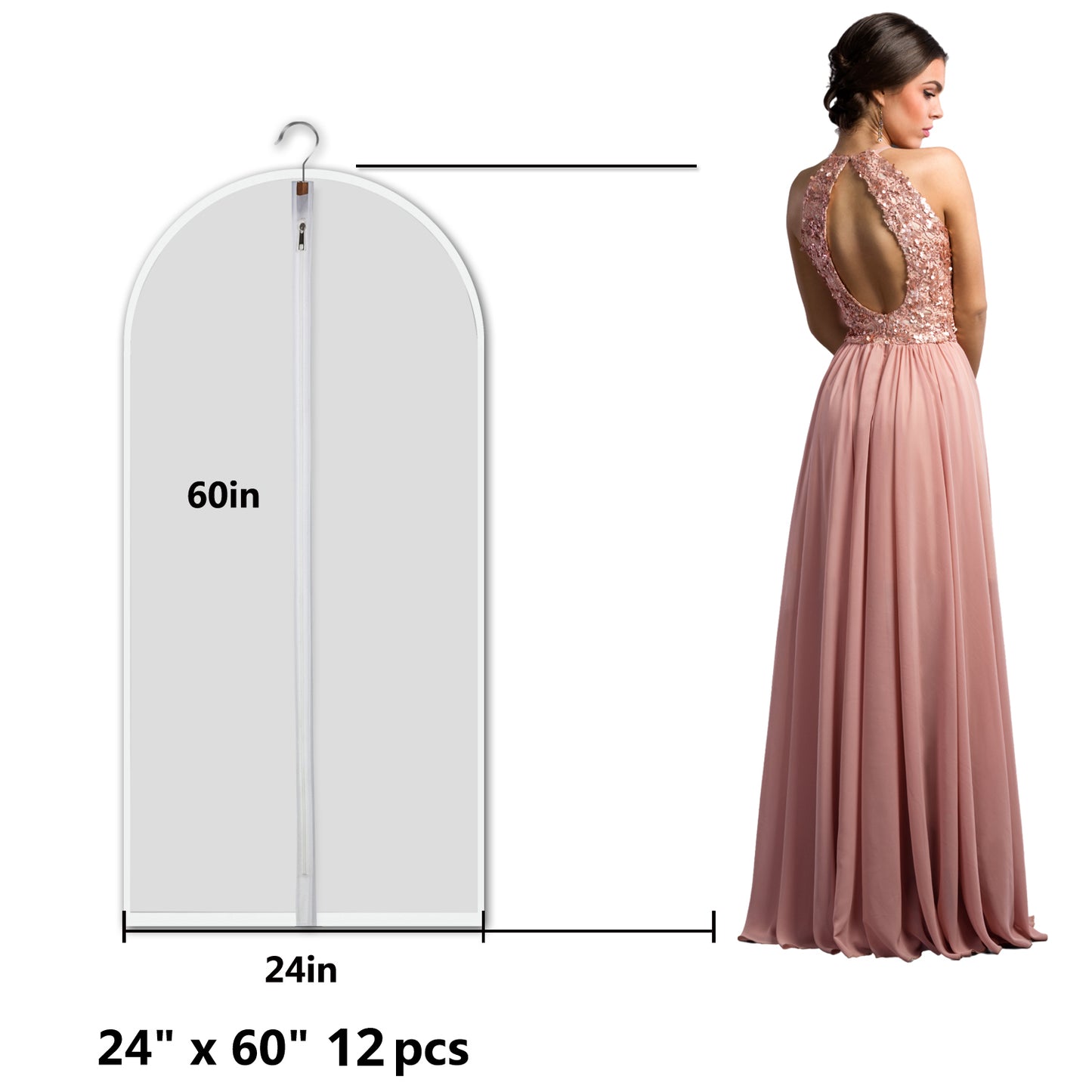 Mskitchen Clear Garment Bags Clothes Covers Protecting Dusts For Storage Plastic Garment Bags Hanging Clothes Bags with Zipper Gown Garment Bag for Long Dresses - 24'' X 60''/6Pack-12 Pack