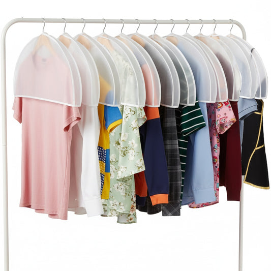 Shoulder Covers Plastic Hanger Covers for Clothes (Set of 12) Closet Clothes Protectors Breathable Clear Jacket Cover with 2" Gusset for Suit, Coat, Jackets, Blouses, Dress - 24'' x12" x2''/12 Pack