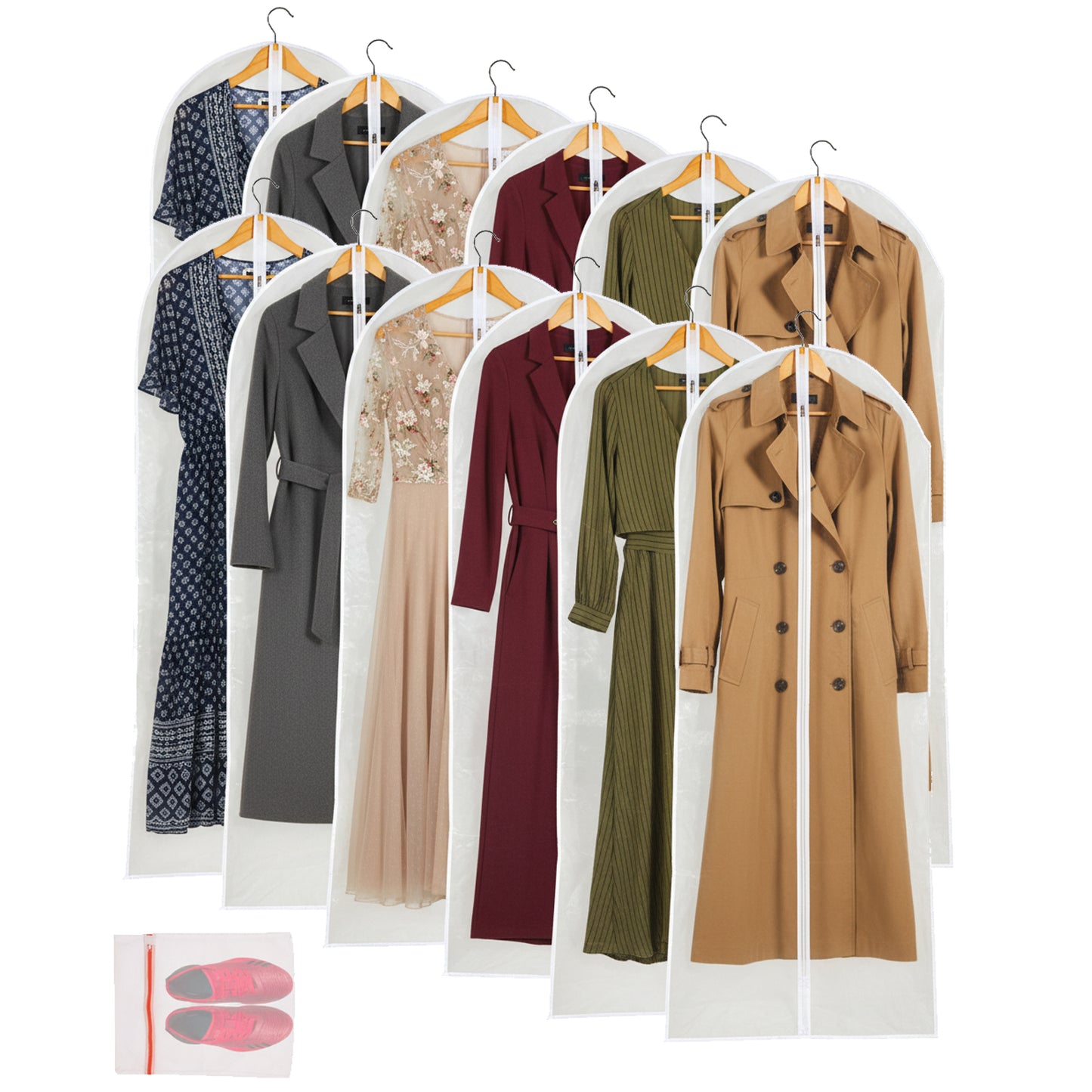 Mskitchen Clear Garment Bags Clothes Covers Protecting Dusts For Storage Plastic Garment Bags Hanging Clothes Bags with Zipper Gown Garment Bag for Long Dresses - 24'' X 60''/6Pack-12 Pack