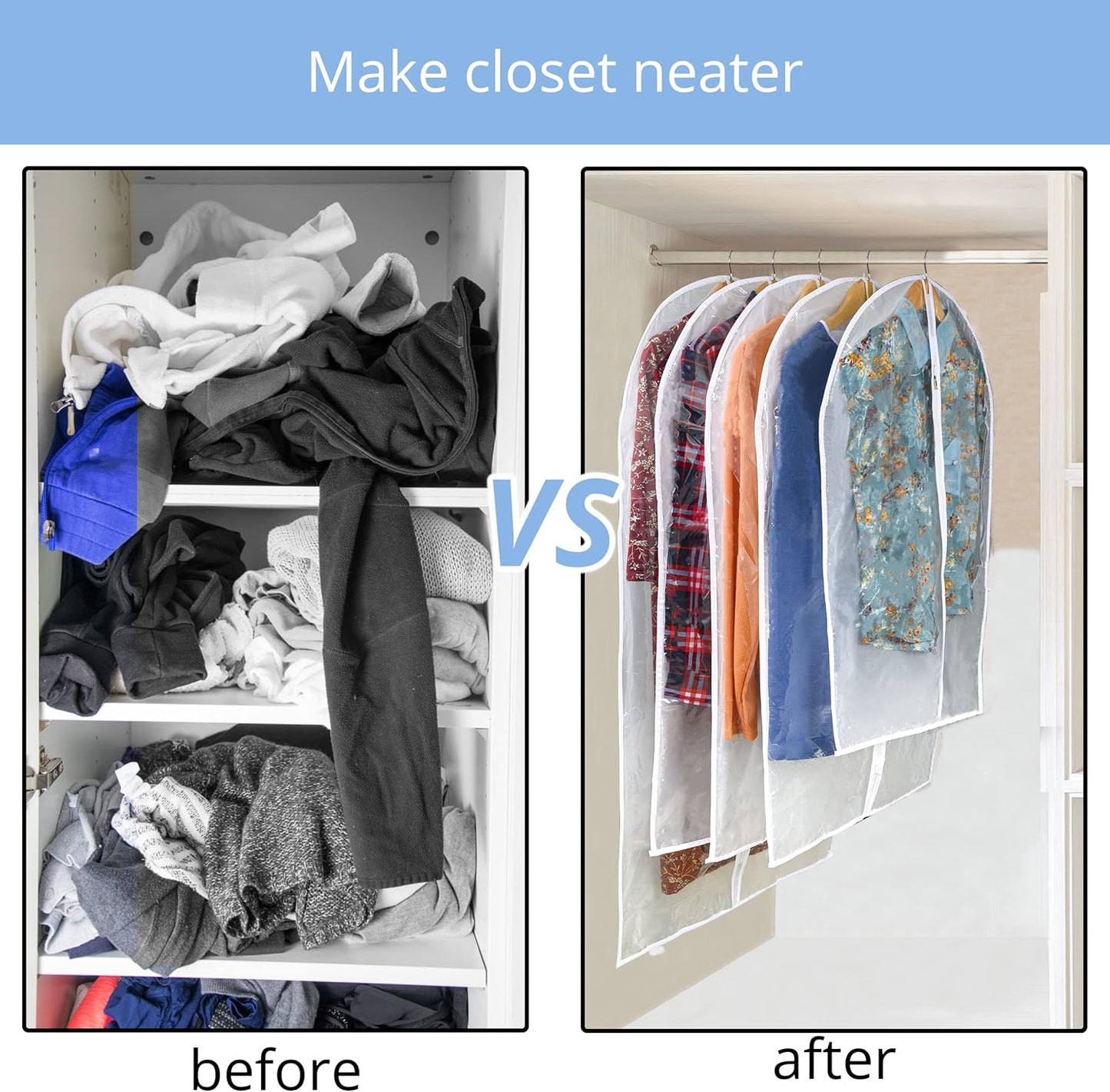 Dress Bags for Gowns Long - Foldable, 65" Clear Garment Bags for Closet Storage and Travel 24" x 65"/ 2 Pack-4 Pack