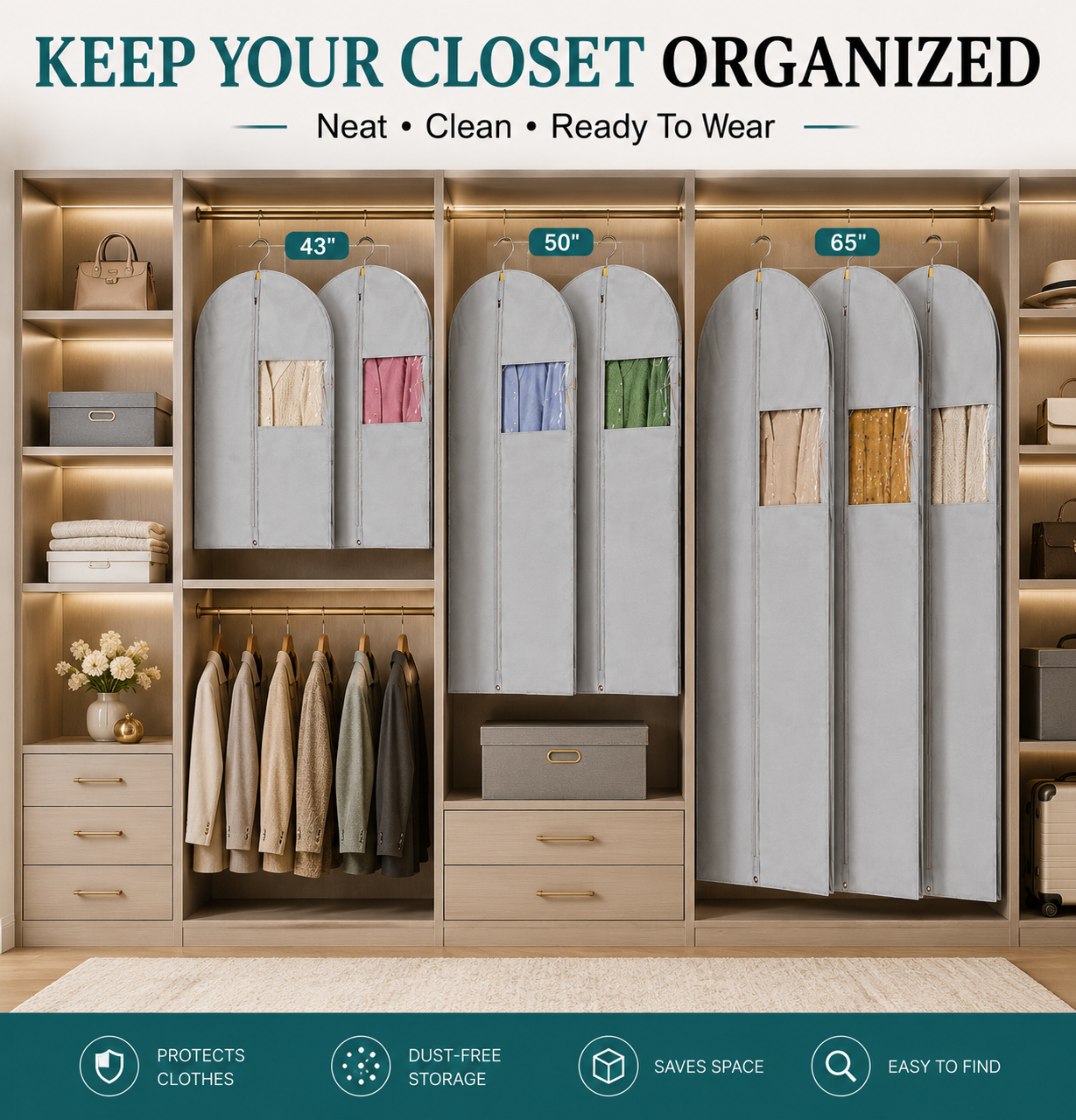 Gray Fabric Garment Bags with Clear Window