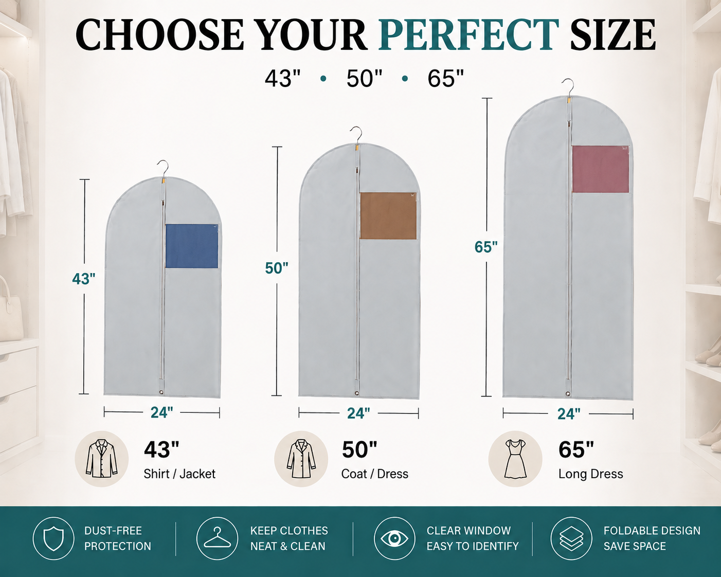 Gray Fabric Garment Bags with Clear Window