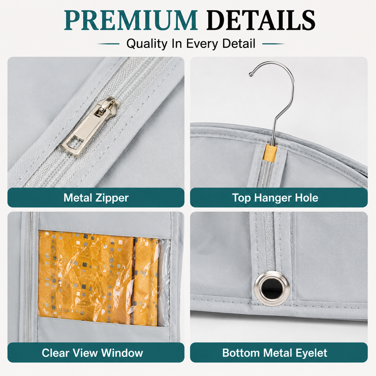 Gray Fabric Garment Bags with Clear Window